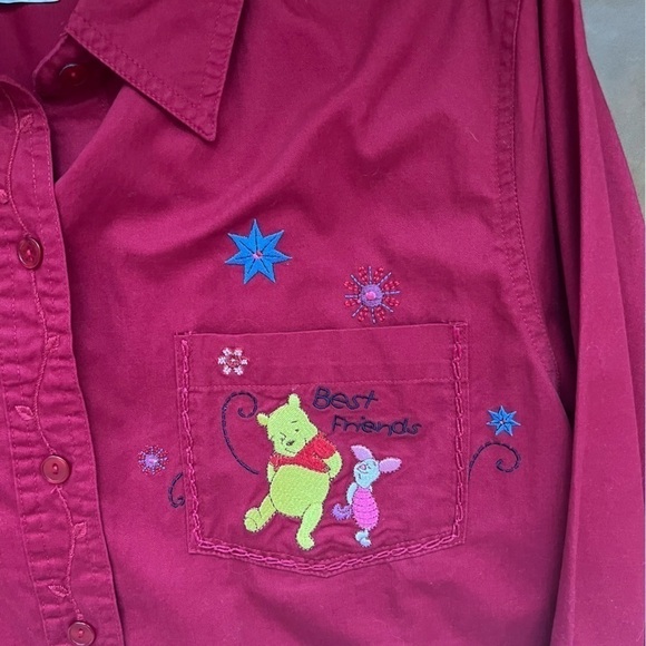 VTG 90s Disney Winnie the Pooh Piglet
Embroidered Deep Red Button Up Shirt Top L - Picture 5 of 8
